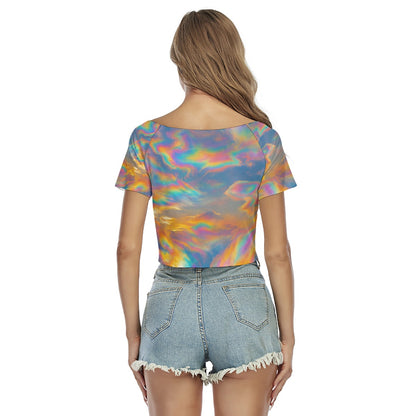 Women's Raglan Drawstring Front Crop Tee