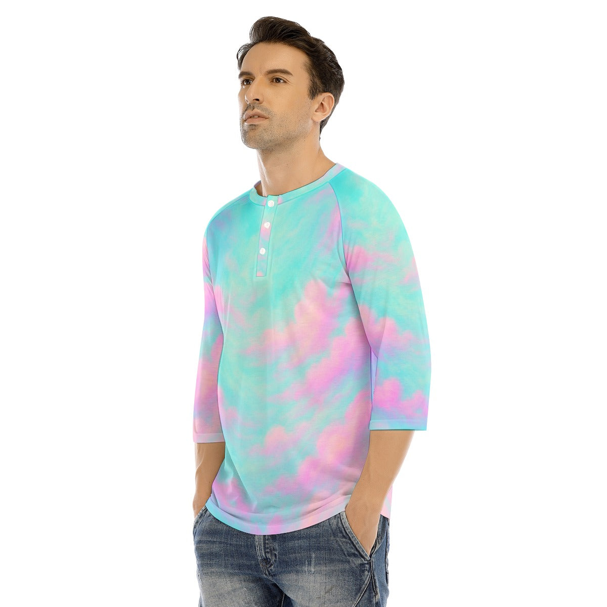 Men's Bracelet Sleeve T-shirt With Button Closure - view 3