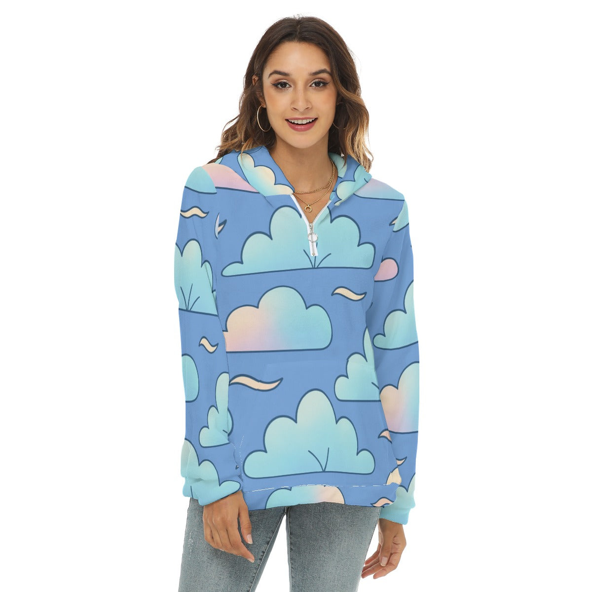 Women's Borg Fleece Hoodie With Half Zip