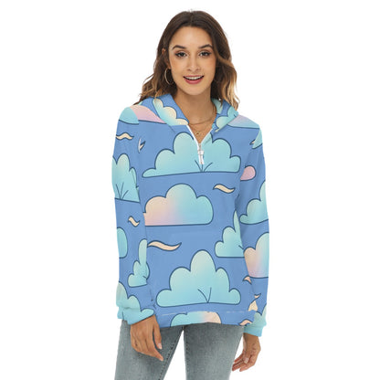 Women's Borg Fleece Hoodie With Half Zip