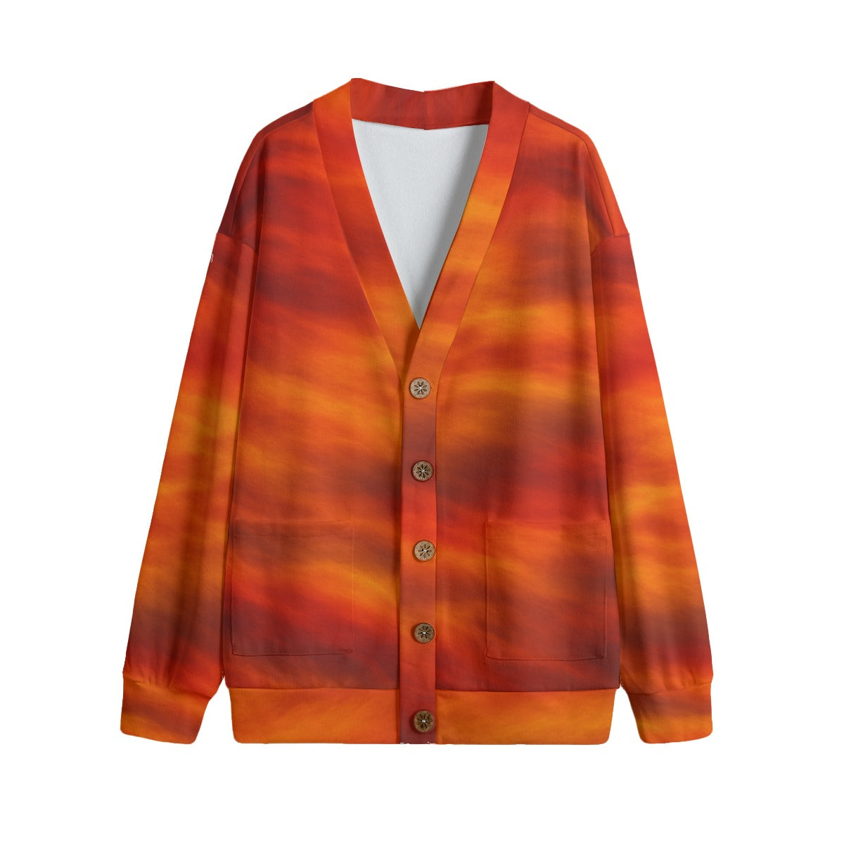 Unisex V-neck Knitted Fleece Cardigan With Button Closure