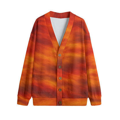 Unisex V-neck Knitted Fleece Cardigan With Button Closure