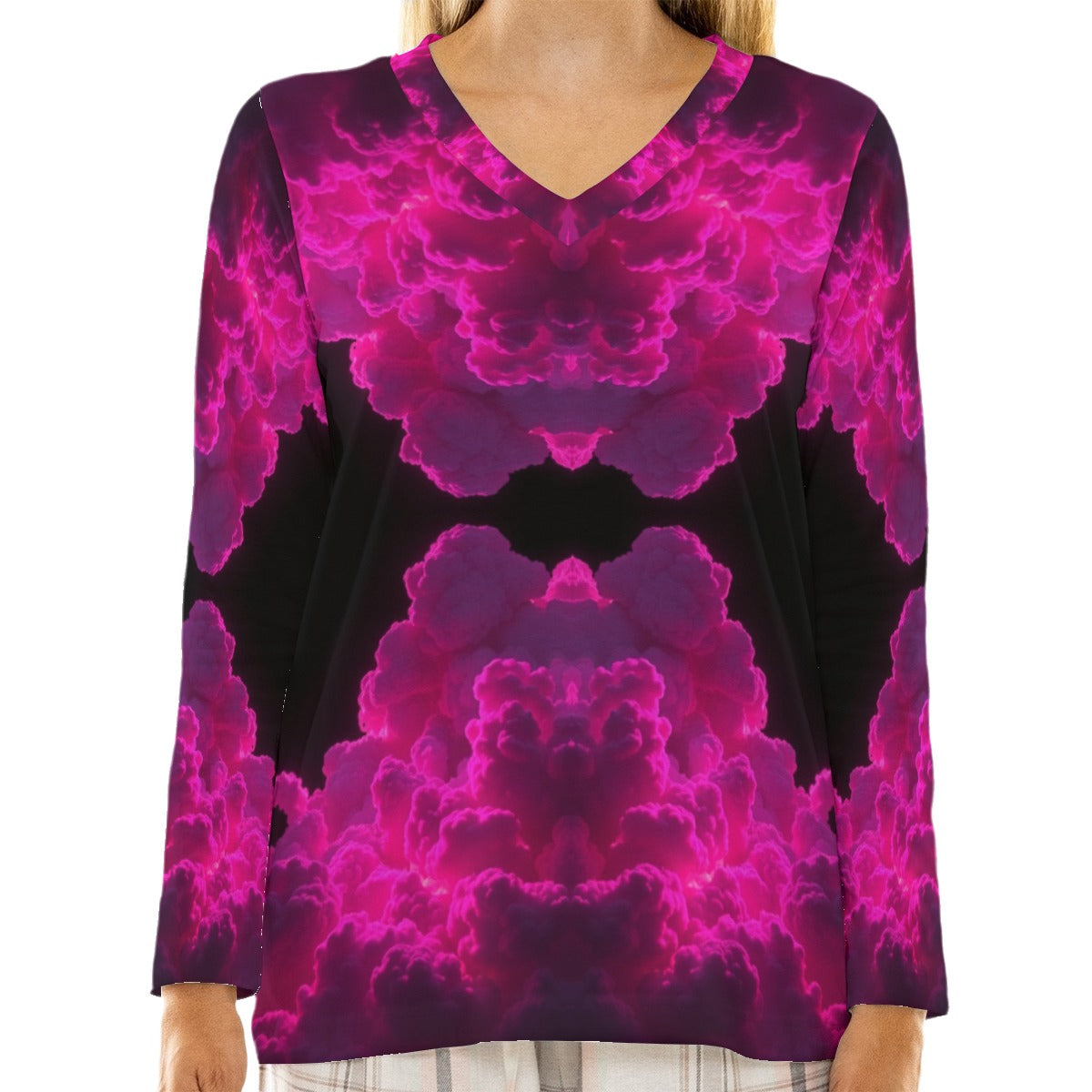 Women's Loose V-Neck T-Shirt With Long Sleeve