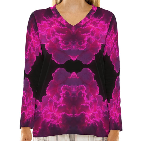 Women's Loose V-Neck T-Shirt With Long Sleeve