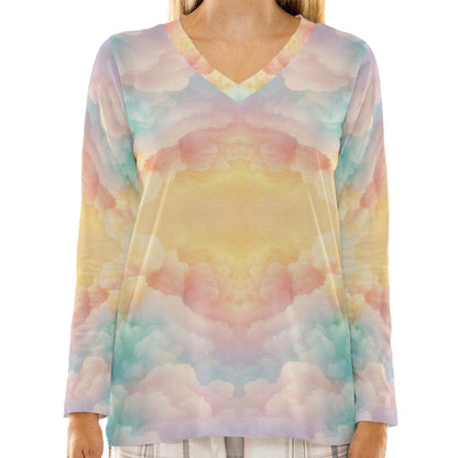 Women's Loose V-Neck T-Shirt With Long Sleeve