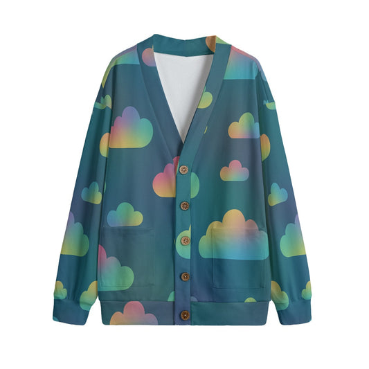 Unisex V-neck Knitted Fleece Cardigan With Button Closure