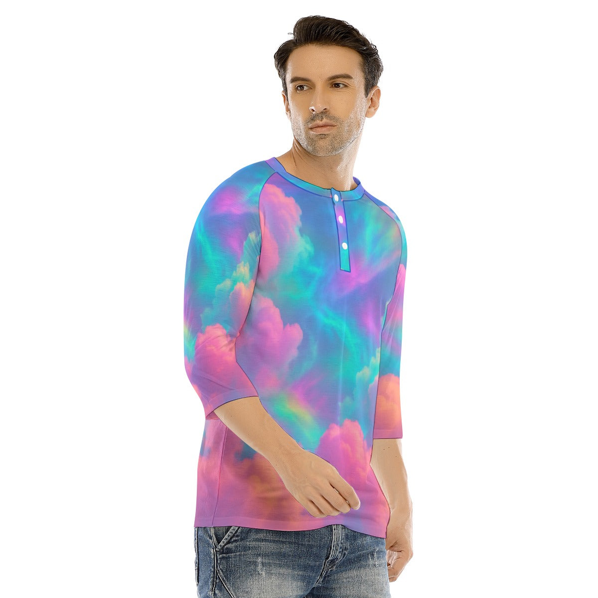 Men's Bracelet Sleeve T-shirt With Button Closure - view 2