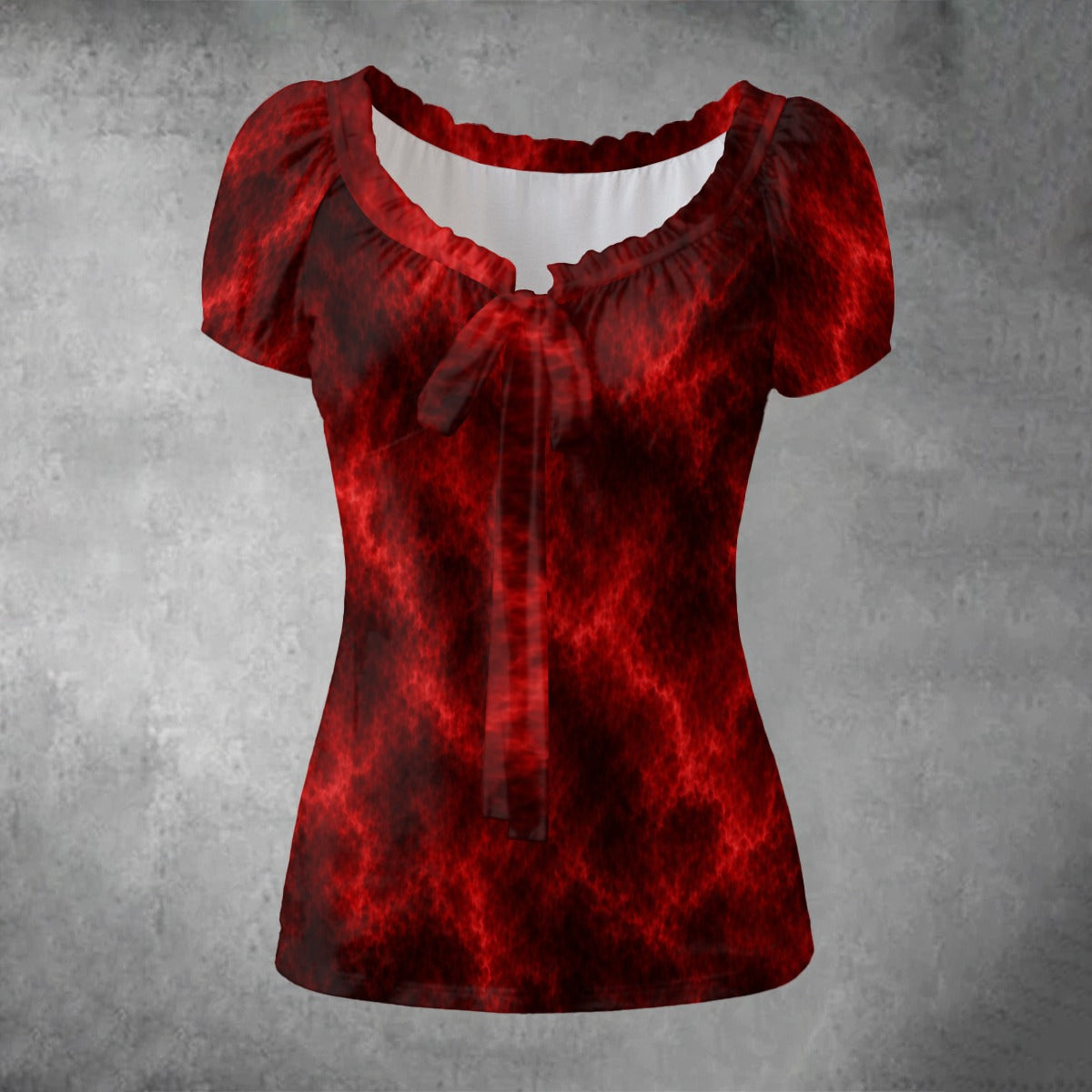 All-over print Women's Puff Sleeve Pleated Shirt