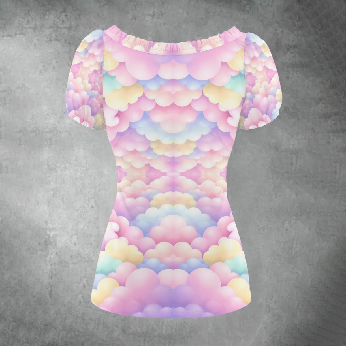 All-over print Women's Puff Sleeve Pleated Shirt
