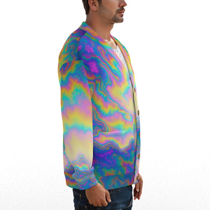 Unisex V-neck Knitted Fleece Cardigan With Button Closure