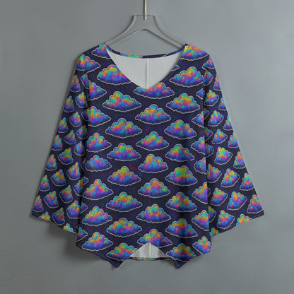 Women's V-neck T-shirt With Irregular Hem