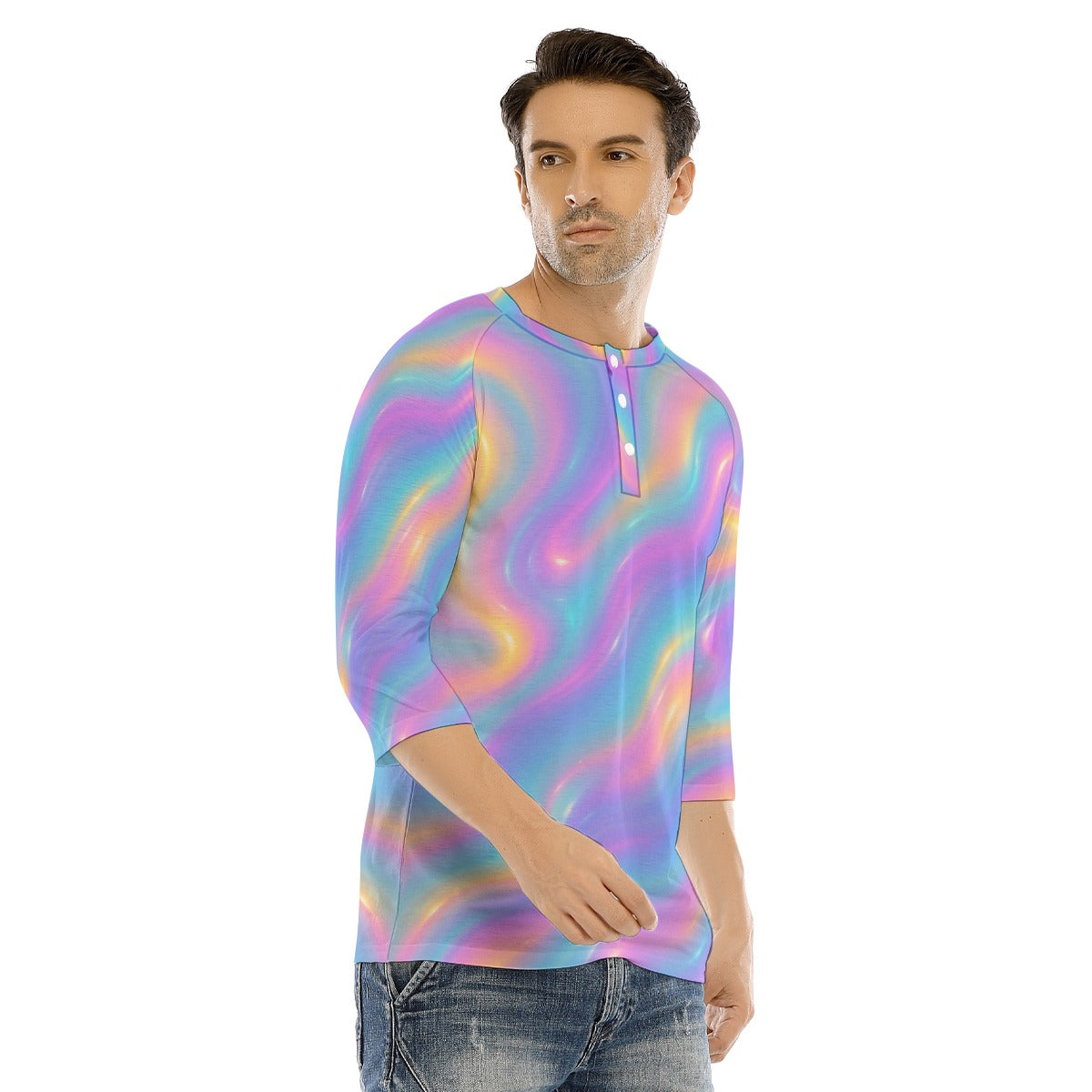 Men's Bracelet Sleeve T-shirt With Button Closure - view 2
