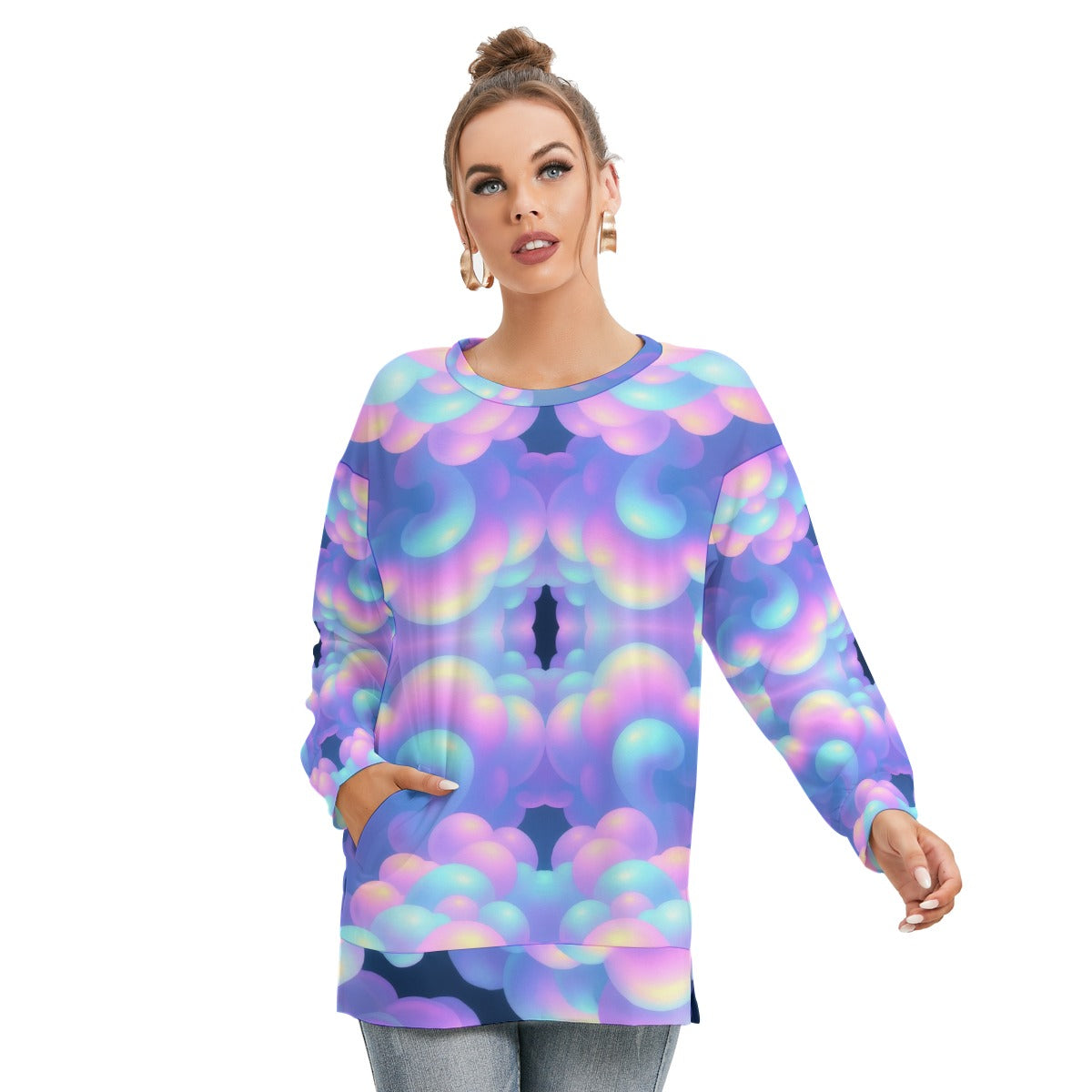 Women's Side Split O-neck Sweatshirt