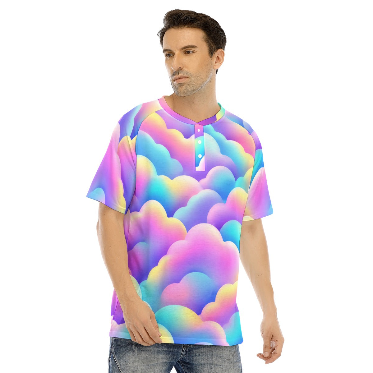 Men's Raglan Sleeve T-shirt With Button Closure