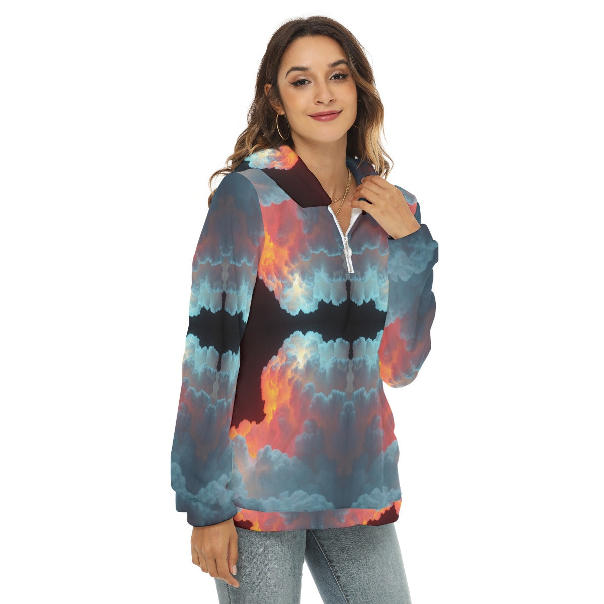 Women's Borg Fleece Hoodie With Half Zip