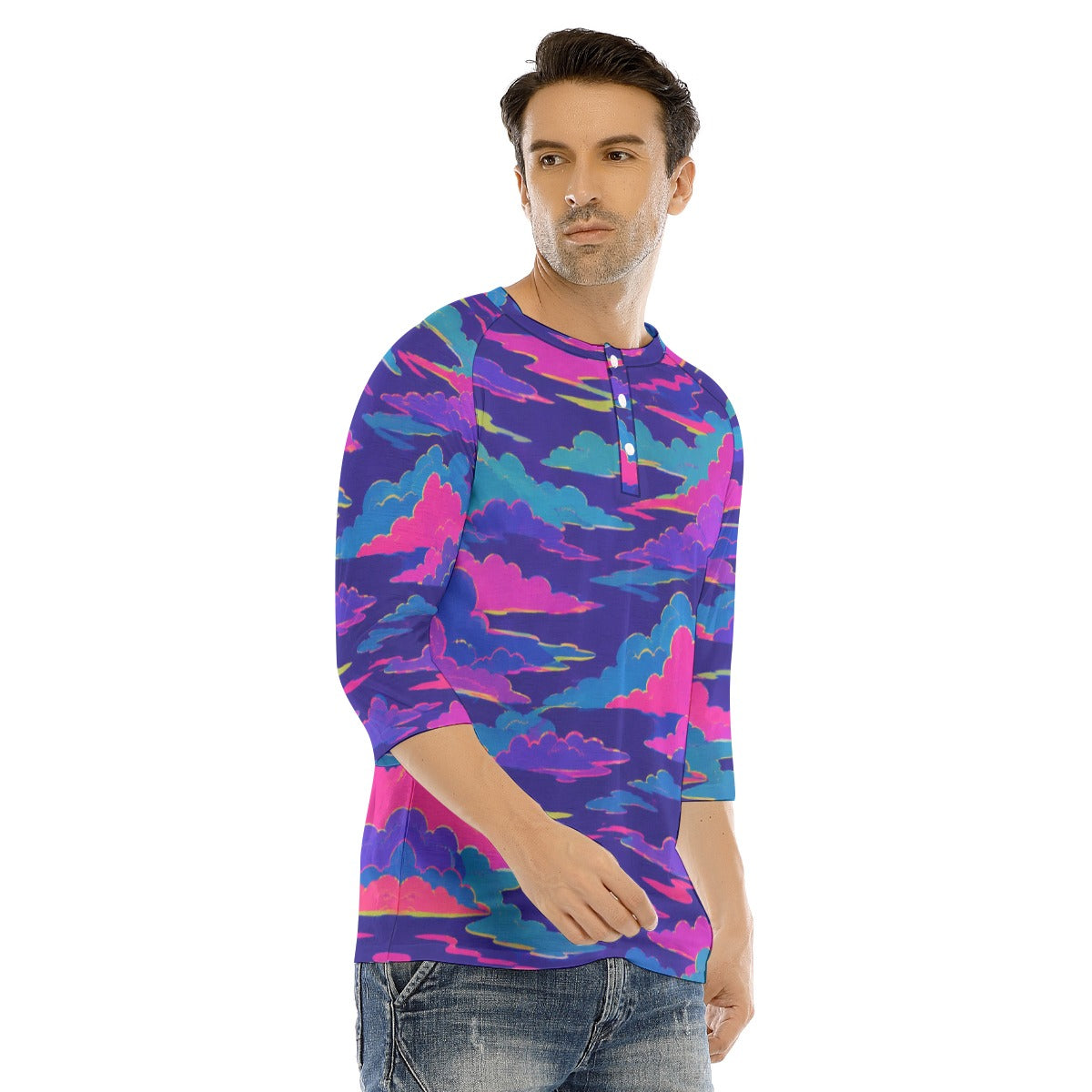 Men's Bracelet Sleeve T-shirt With Button Closure - view 2