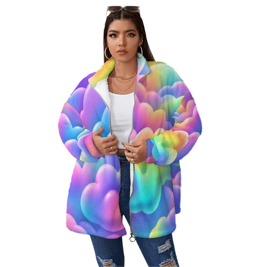 Unisex Borg Fleece Stand-up Collar Coat With Zipper Closure(Plus Size)
