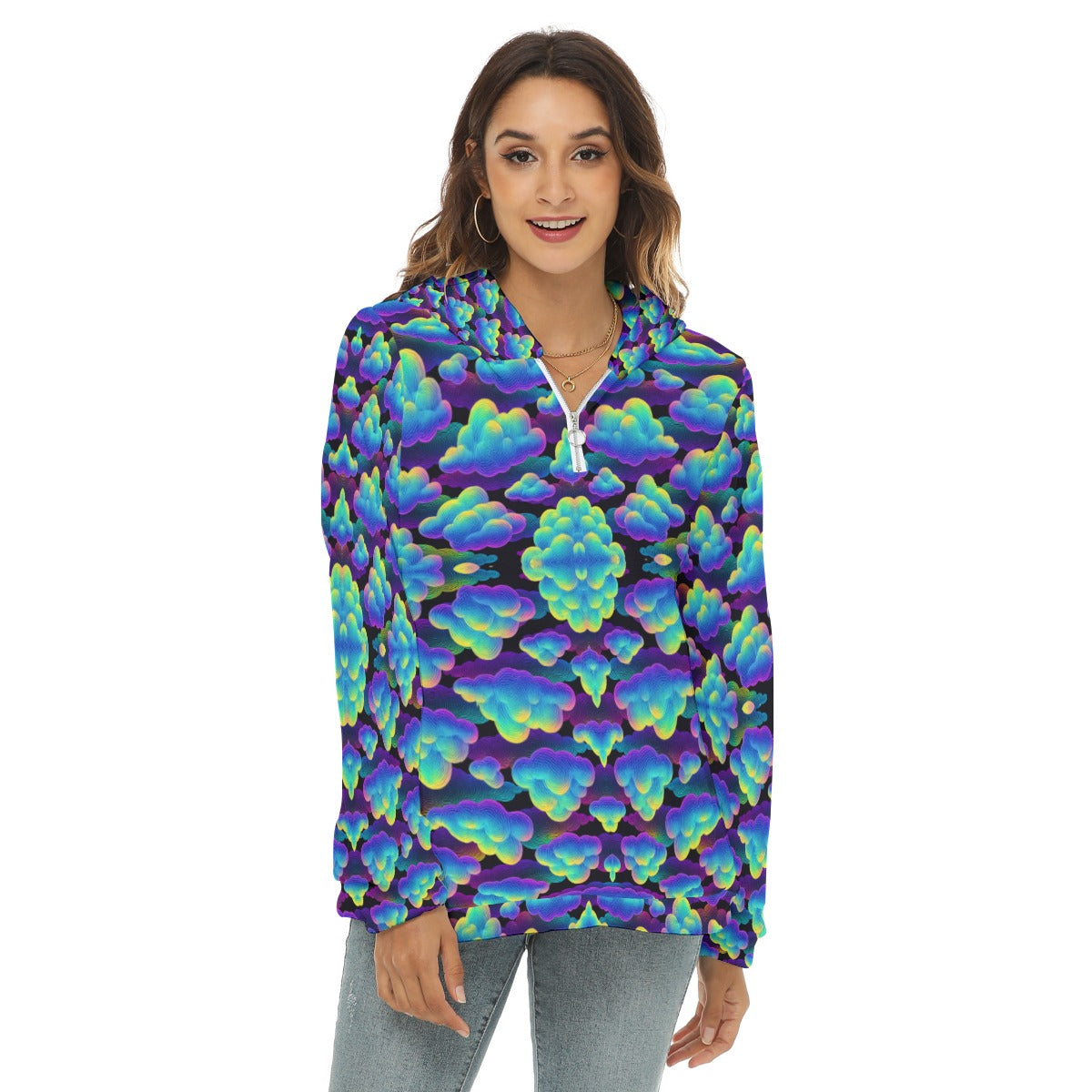 Women's Borg Fleece Hoodie With Half Zip