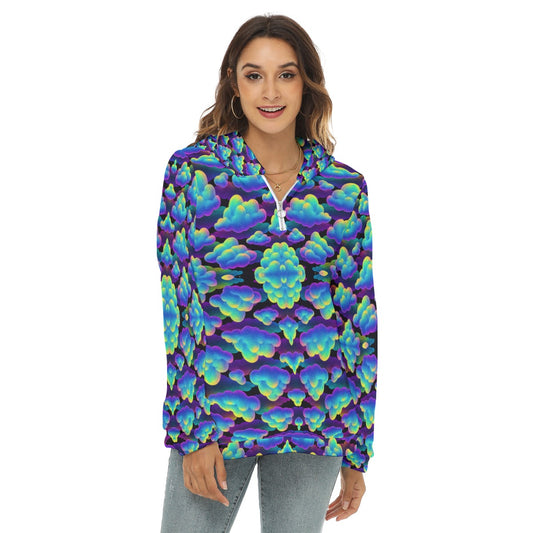 Women's Borg Fleece Hoodie With Half Zip