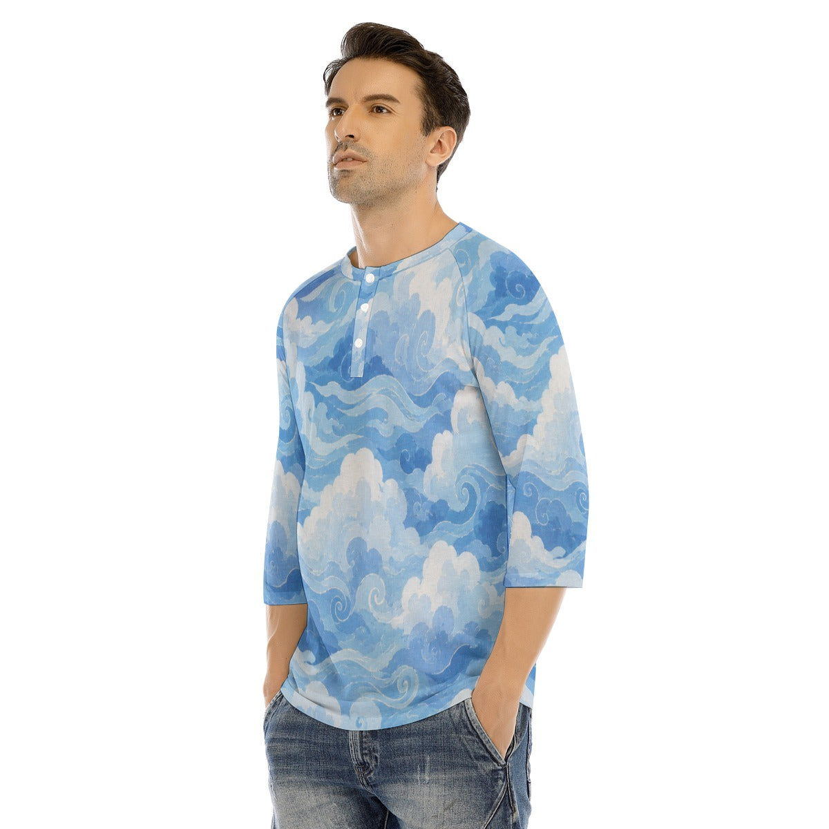 Men's Bracelet Sleeve T-shirt With Button Closure - view 3