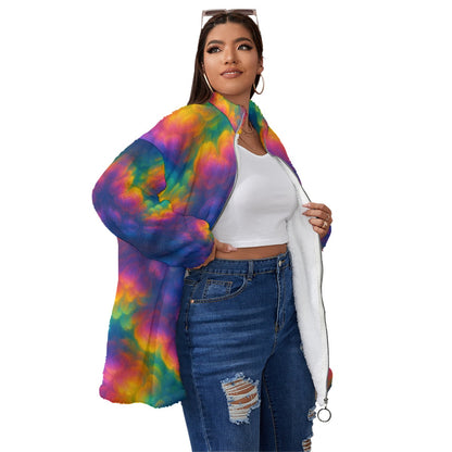 Unisex Borg Fleece Stand-up Collar Coat With Zipper Closure(Plus Size)