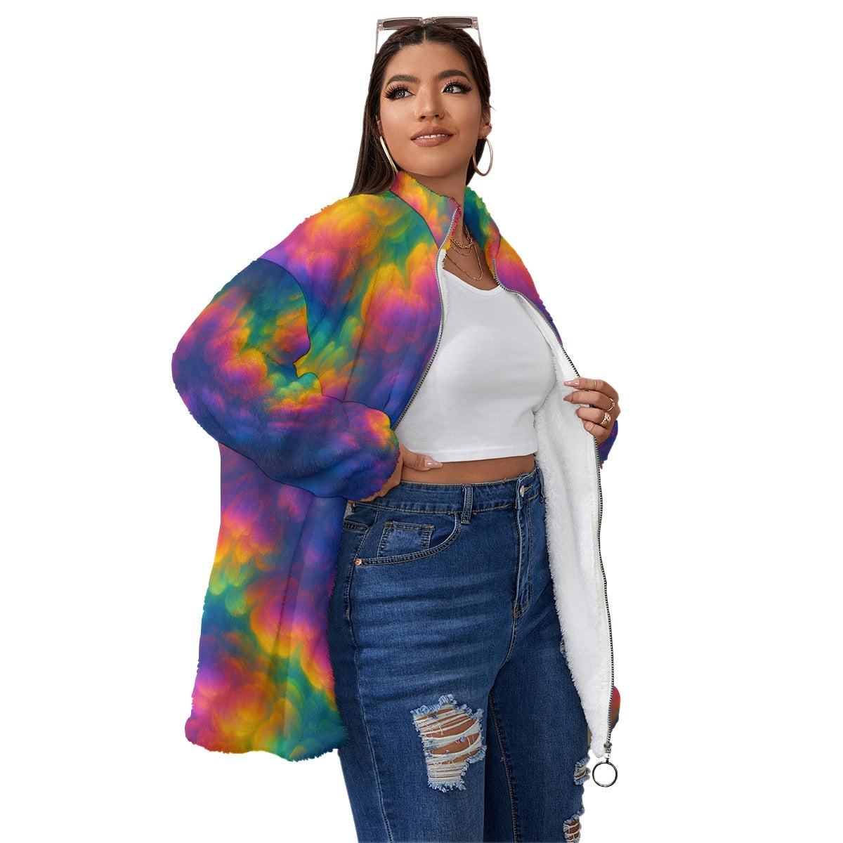 Unisex Borg Fleece Stand-up Collar Coat With Zipper Closure(Plus Size)