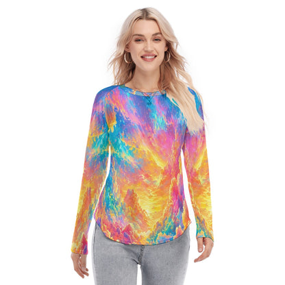 Women's Raglan Sleeves U-Shaped Hem Long Sleeves Blouse