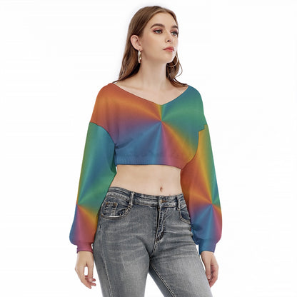 Women's V-neck Long Sleeve Cropped Sweatshirt