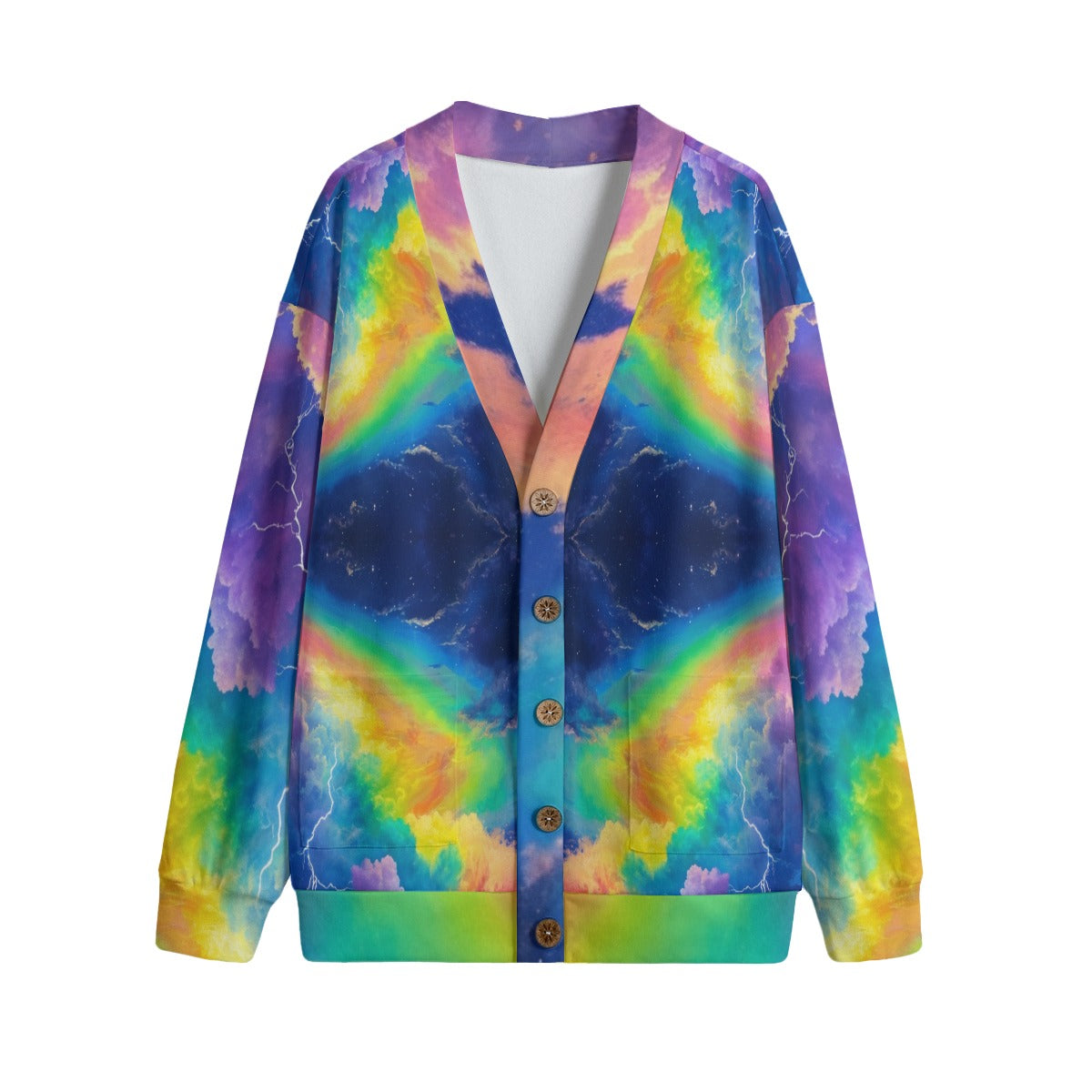 Unisex V-neck Knitted Fleece Cardigan With Button Closure