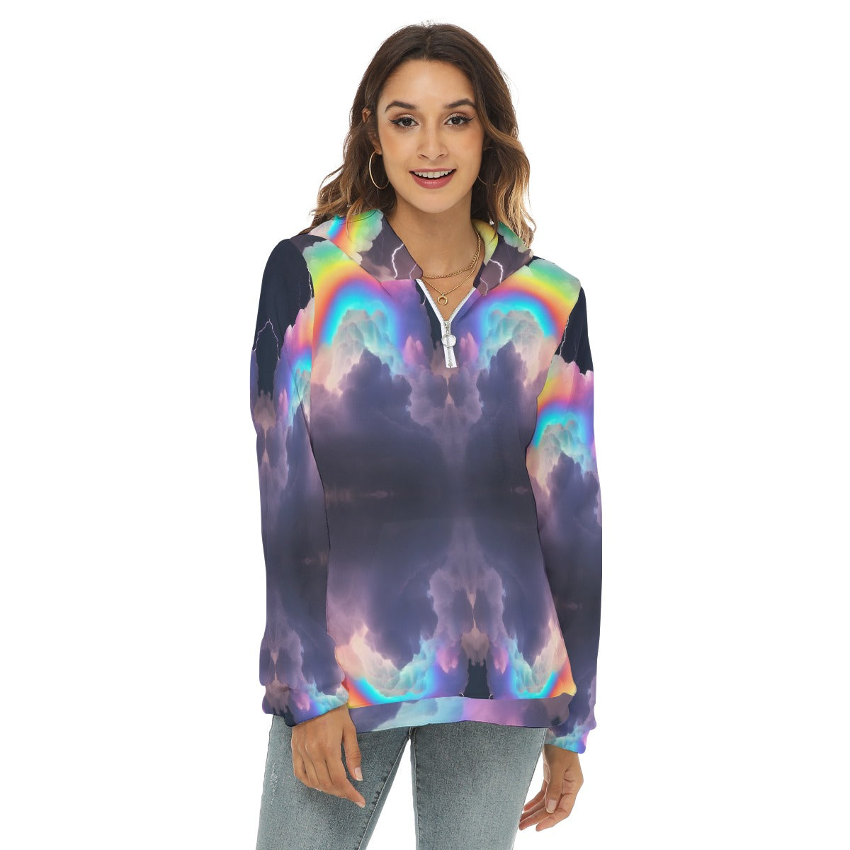 Women's Borg Fleece Hoodie With Half Zip