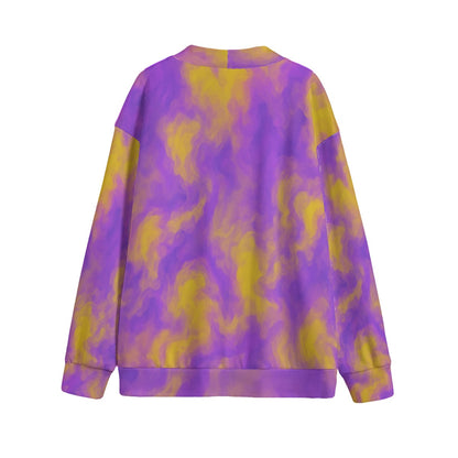 Unisex V-neck Knitted Fleece Cardigan With Button Closure