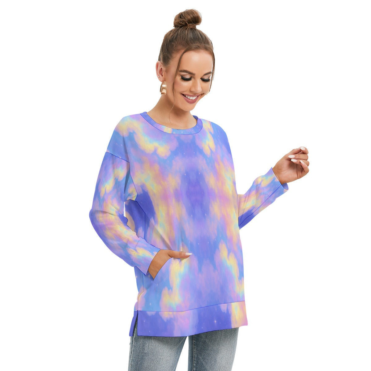 Women's Side Split O-neck Sweatshirt