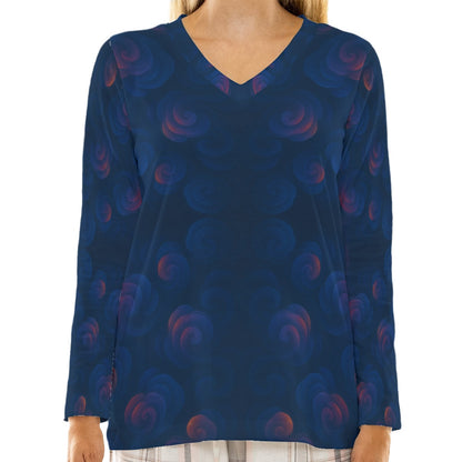 Women's Loose V-Neck T-Shirt With Long Sleeve