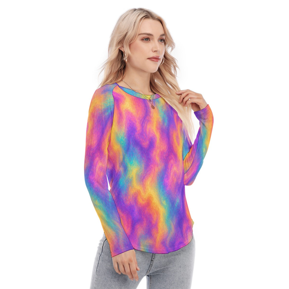 Women's Raglan Sleeves U-Shaped Hem Long Sleeves Blouse
