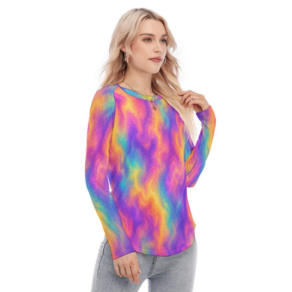 Women's Raglan Sleeves U-Shaped Hem Long Sleeves Blouse