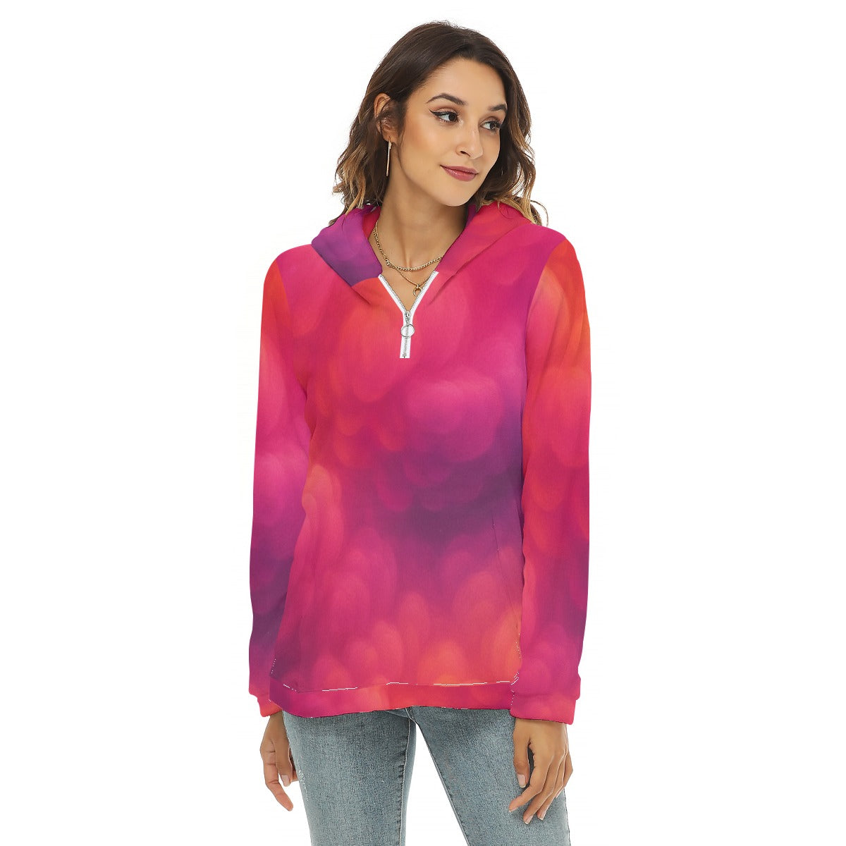 Women's Borg Fleece Hoodie With Half Zip