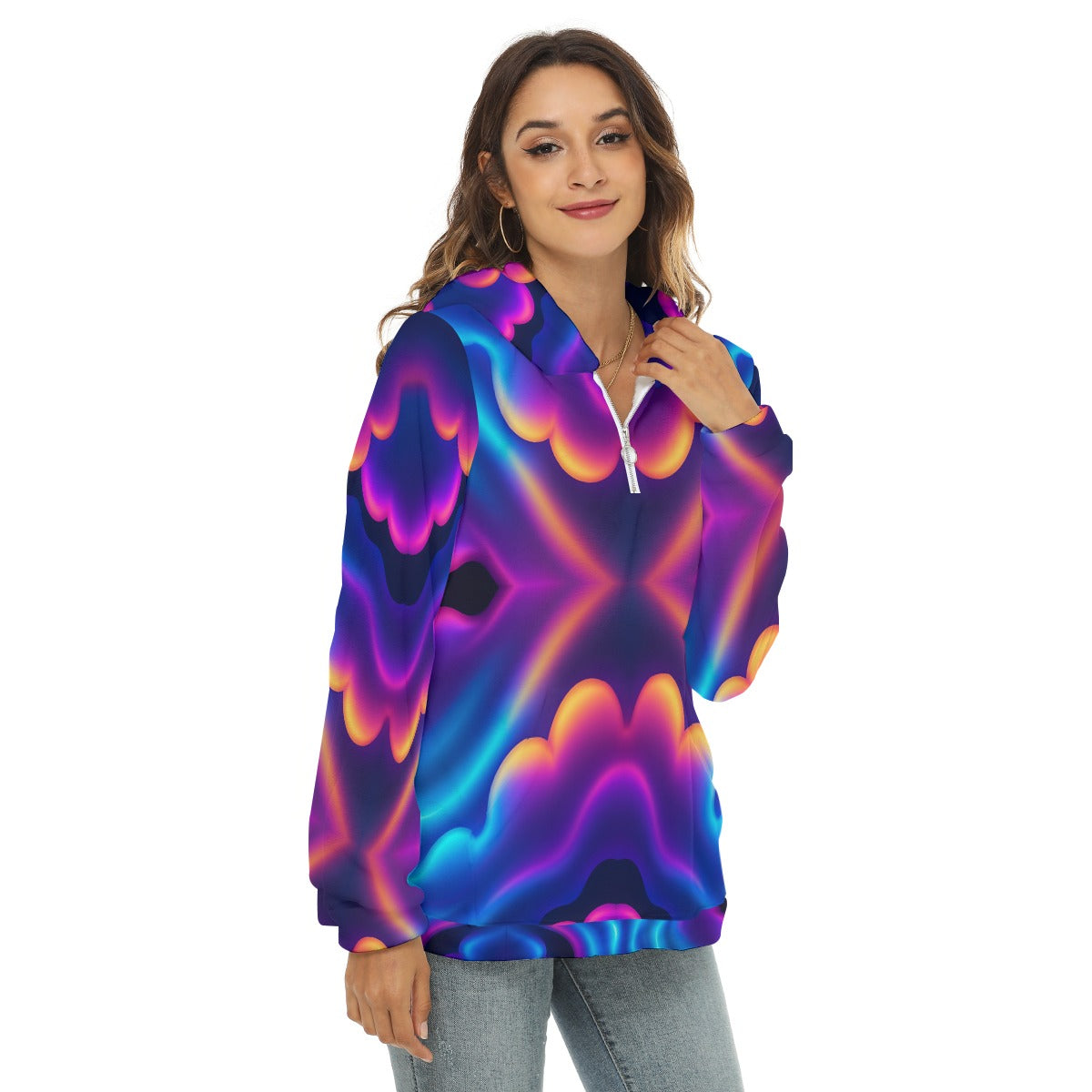 Women's Borg Fleece Hoodie With Half Zip