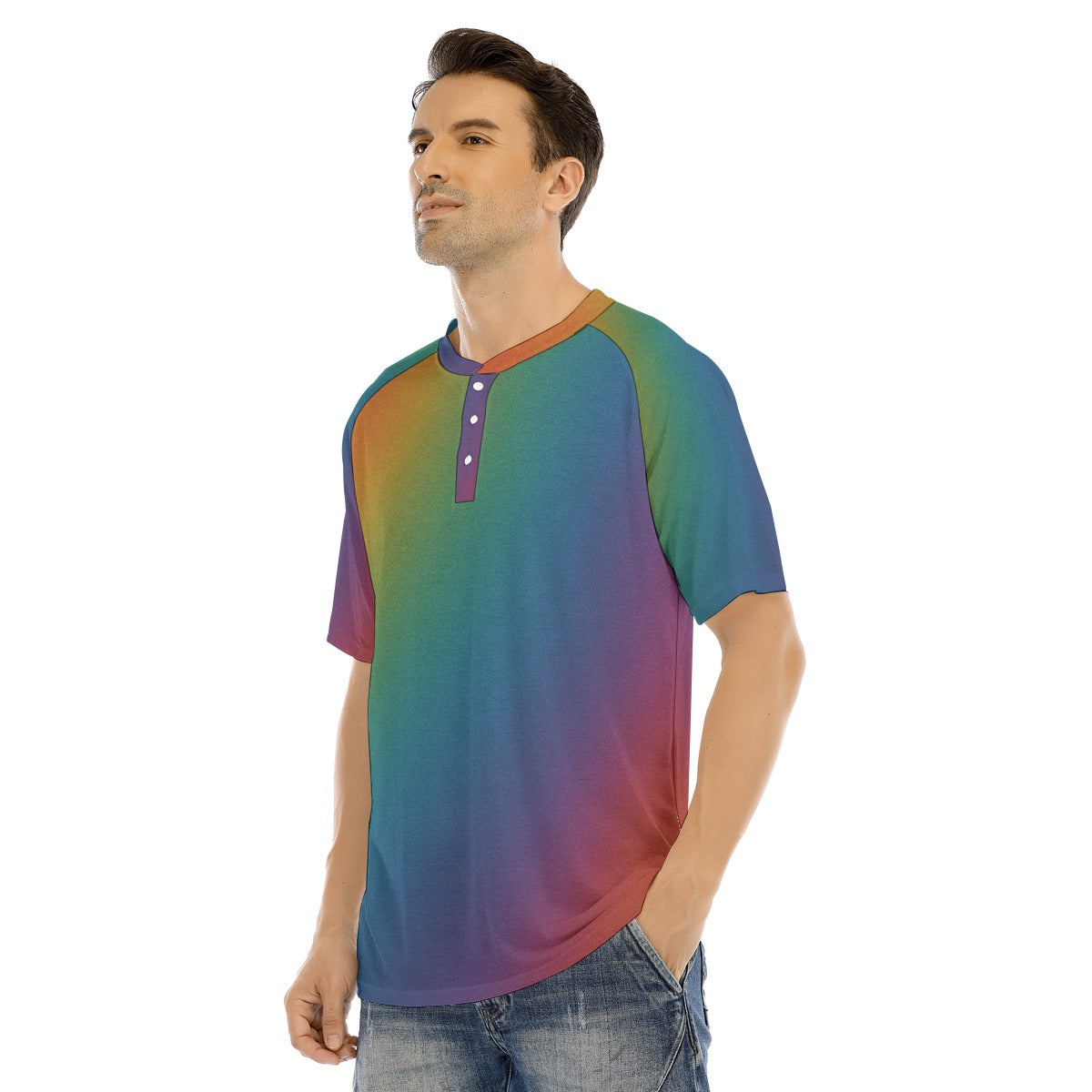 Men's Raglan Sleeve T-shirt With Button Closure