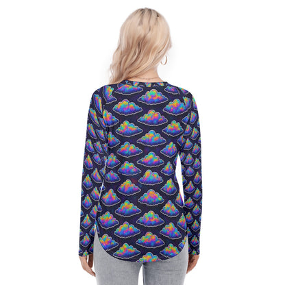 Women's Raglan Sleeves U-Shaped Hem Long Sleeves Blouse