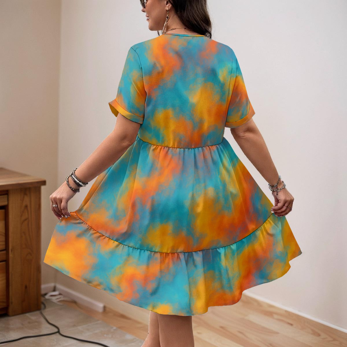 Unisex Women’s Floral V-Neck Short Sleeve Dress