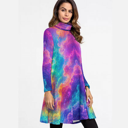 Women's High Neck Dress With Long Sleeve
