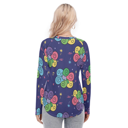 Women's Raglan Sleeves U-Shaped Hem Long Sleeves Blouse