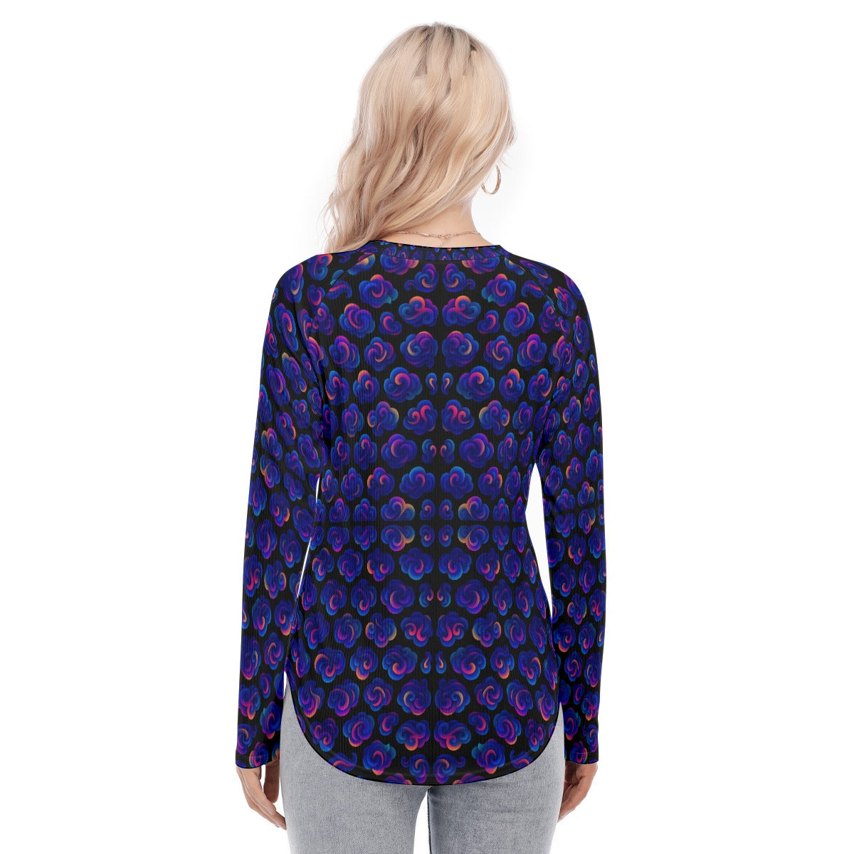 Women's Raglan Sleeves U-Shaped Hem Long Sleeves Blouse