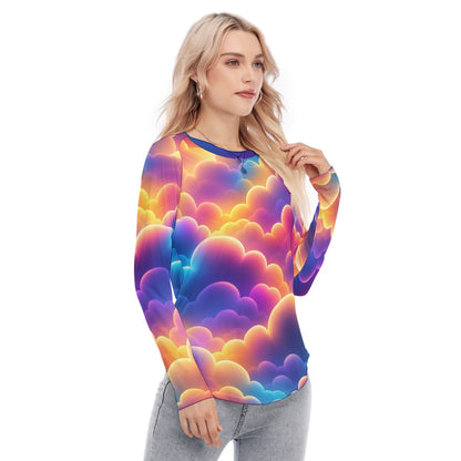 Women's Raglan Sleeves U-Shaped Hem Long Sleeves Blouse