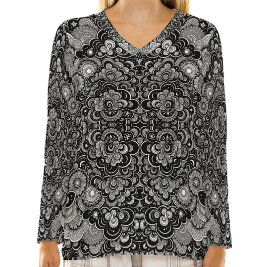 Women's Loose V-Neck T-Shirt With Long Sleeve