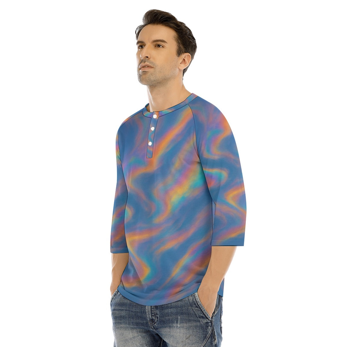 Men's Bracelet Sleeve T-shirt With Button Closure - view 3