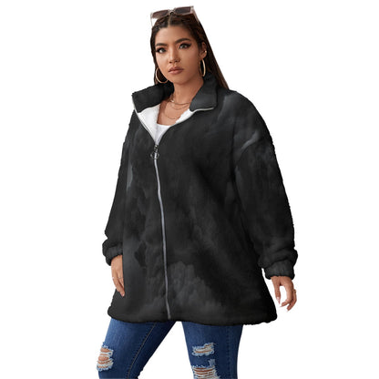 Unisex Borg Fleece Stand-up Collar Coat With Zipper Closure(Plus Size)