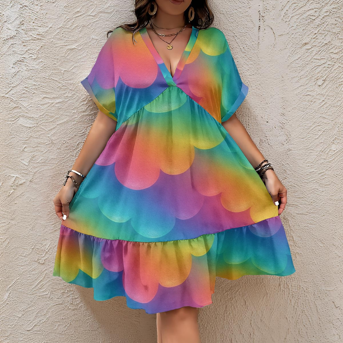 Unisex Women’s Floral V-Neck Short Sleeve Dress