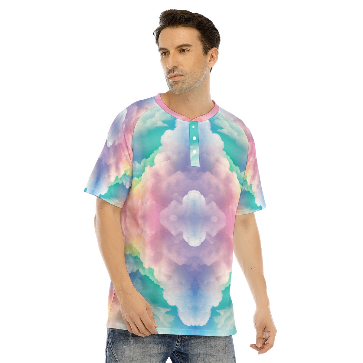 Men's Raglan Sleeve T-shirt With Button Closure