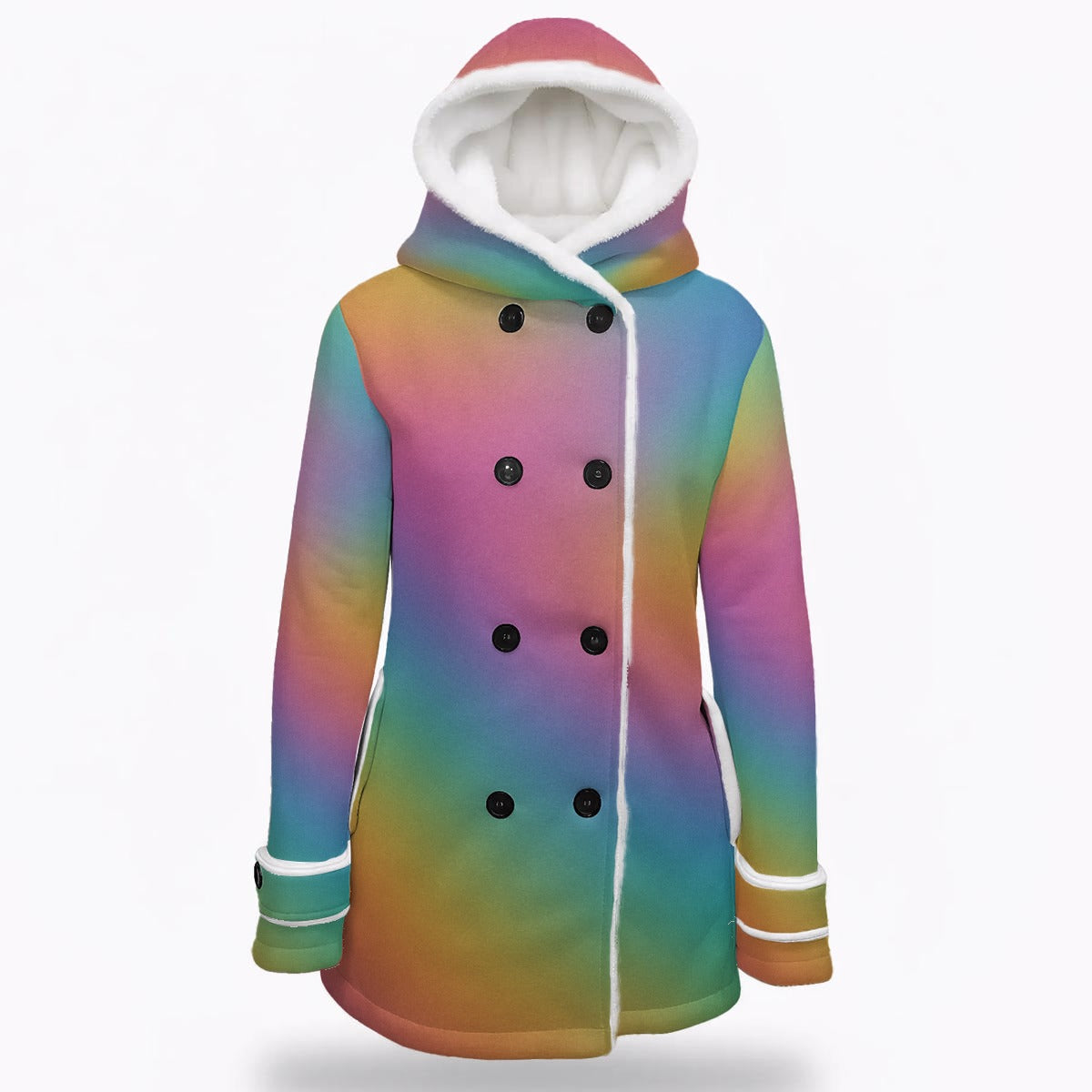 Women's Hooded Double-Breasted Winter Coat With Fleece